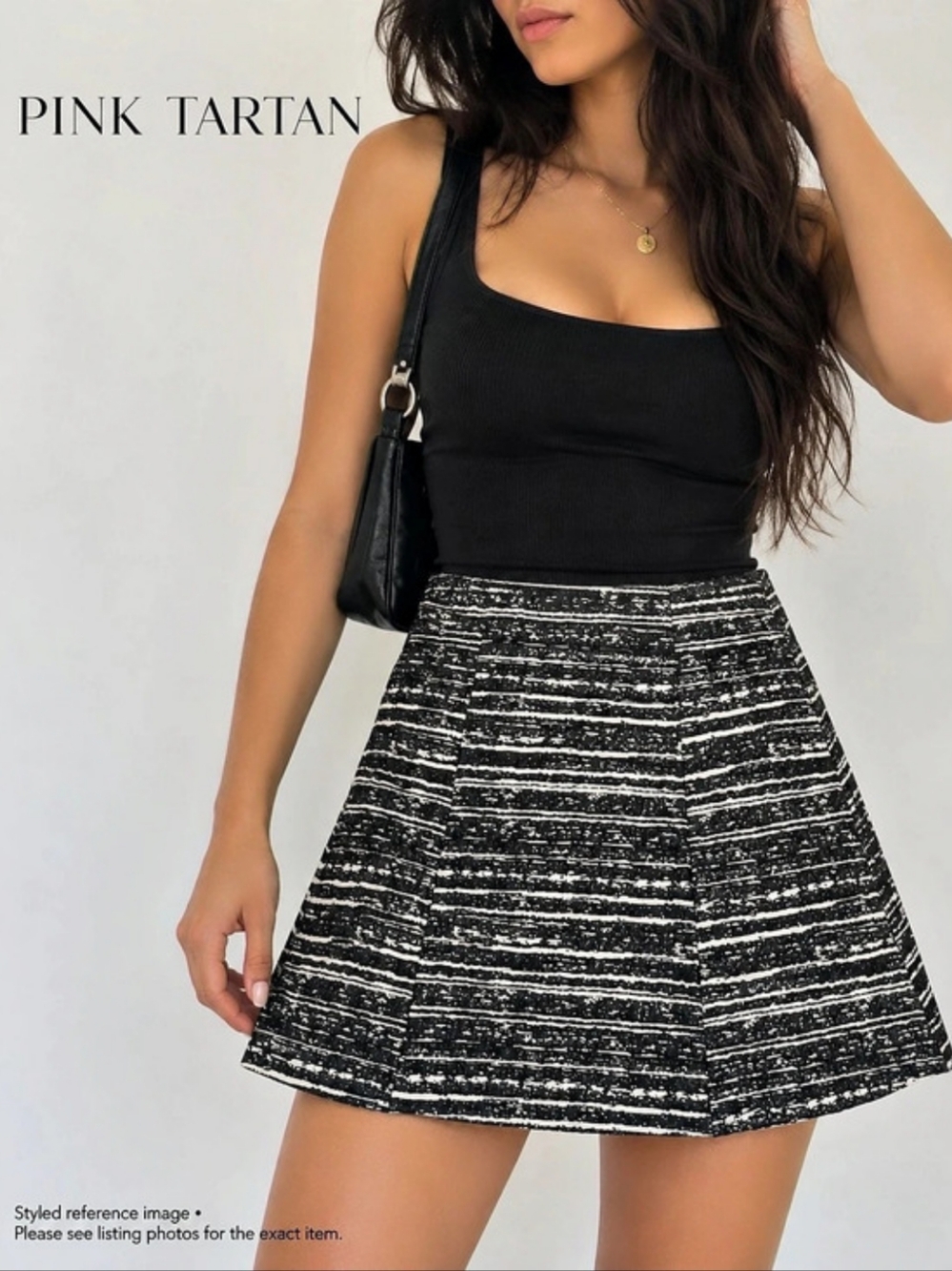 Pink Tartan Striped Mini Skirt in Black & White Size 4 Like New